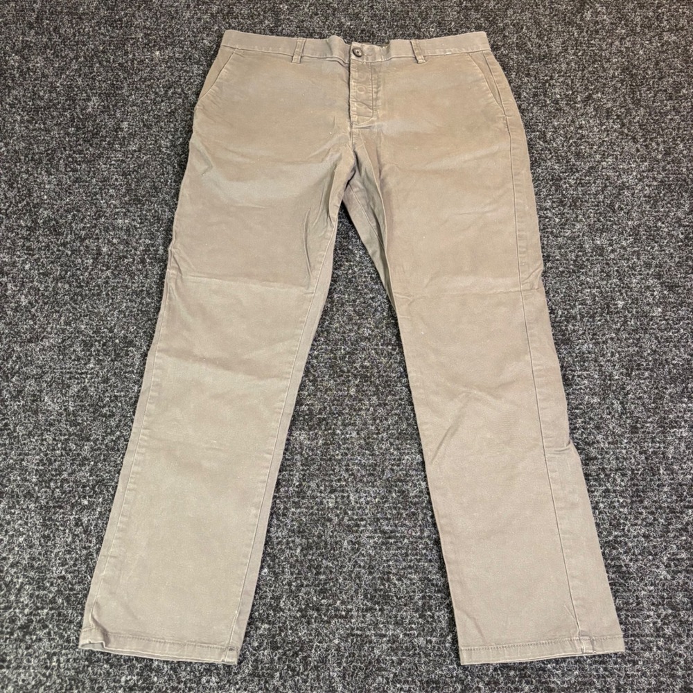 Denim Co Stretch Slim Chinos Mens 36x30 Olive Khaki Flat Front Pants